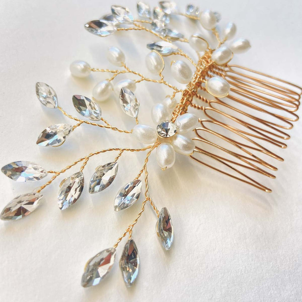 Braut Haarkamm "gold Pearl" mit Perlen & Strass | Handmade Vintage Hochzeit
