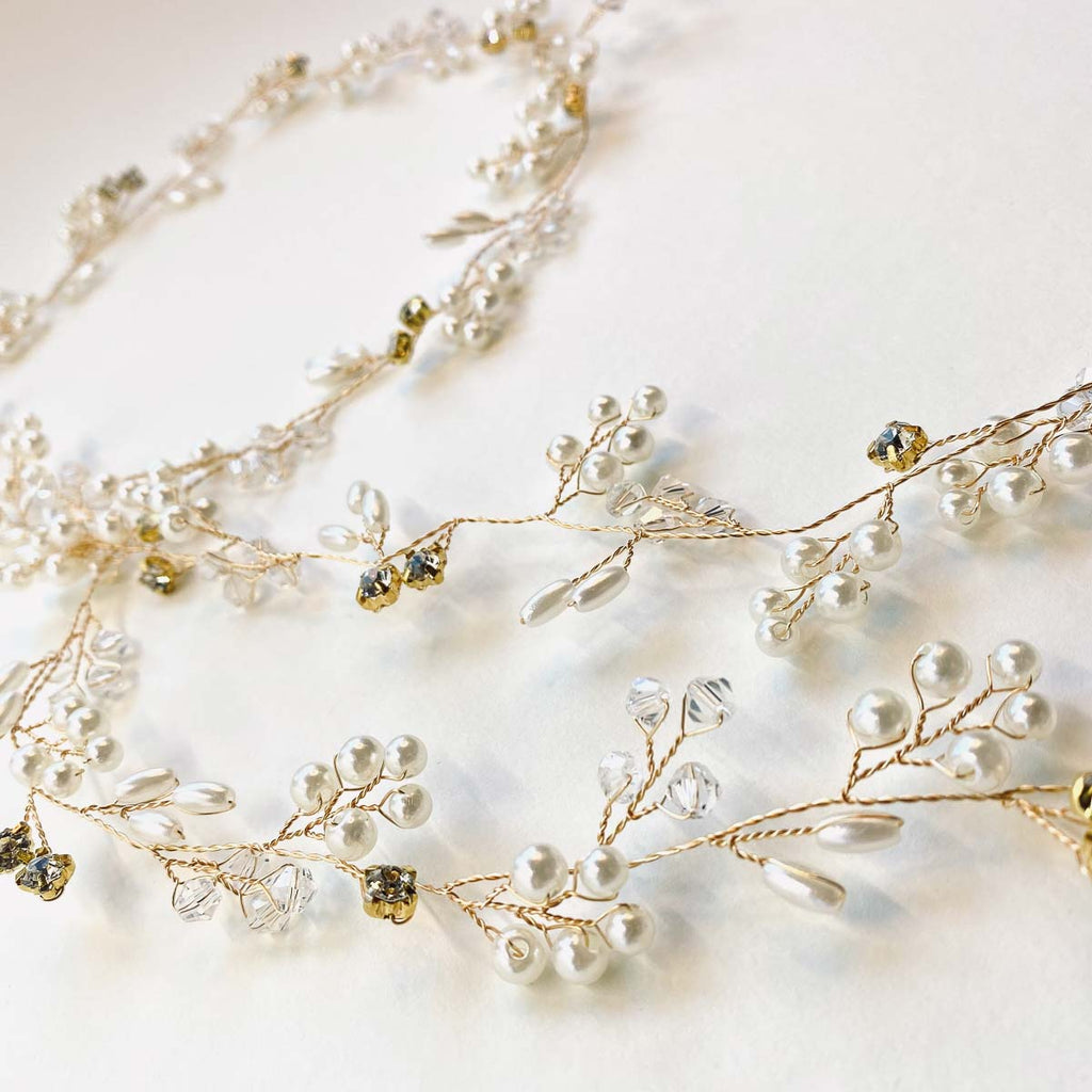 Braut Haarband "Boho-Vintage" mit Kristallen & Perlen in Gold | Handmade Hochzeit