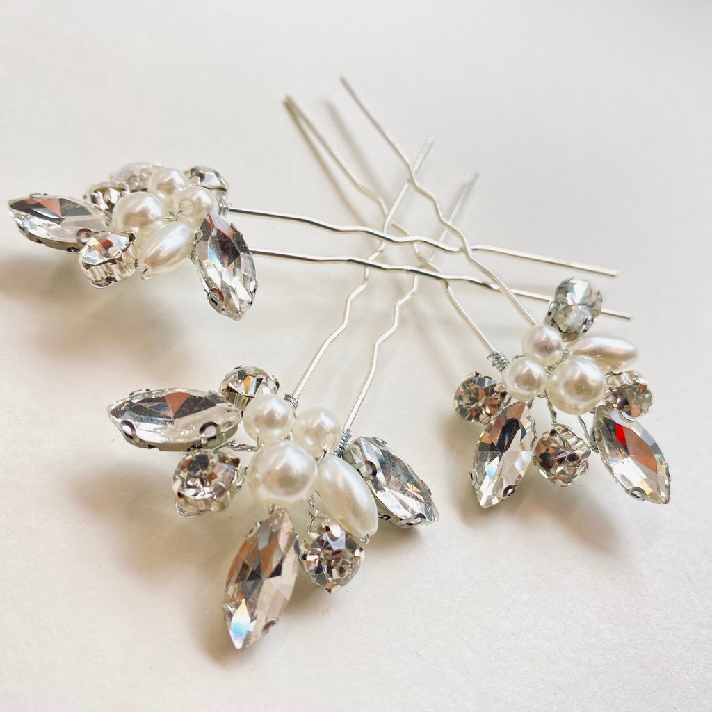 Kopie von Braut Haarnadel Set 3 Stück "Ethno Silber" mit Strasskristallen & Perlen | Handmade - Bridal LUUV
