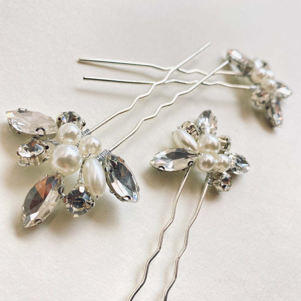 Kopie von Braut Haarnadel Set 3 Stück "Ethno Silber" mit Strasskristallen & Perlen | Handmade - Bridal LUUV