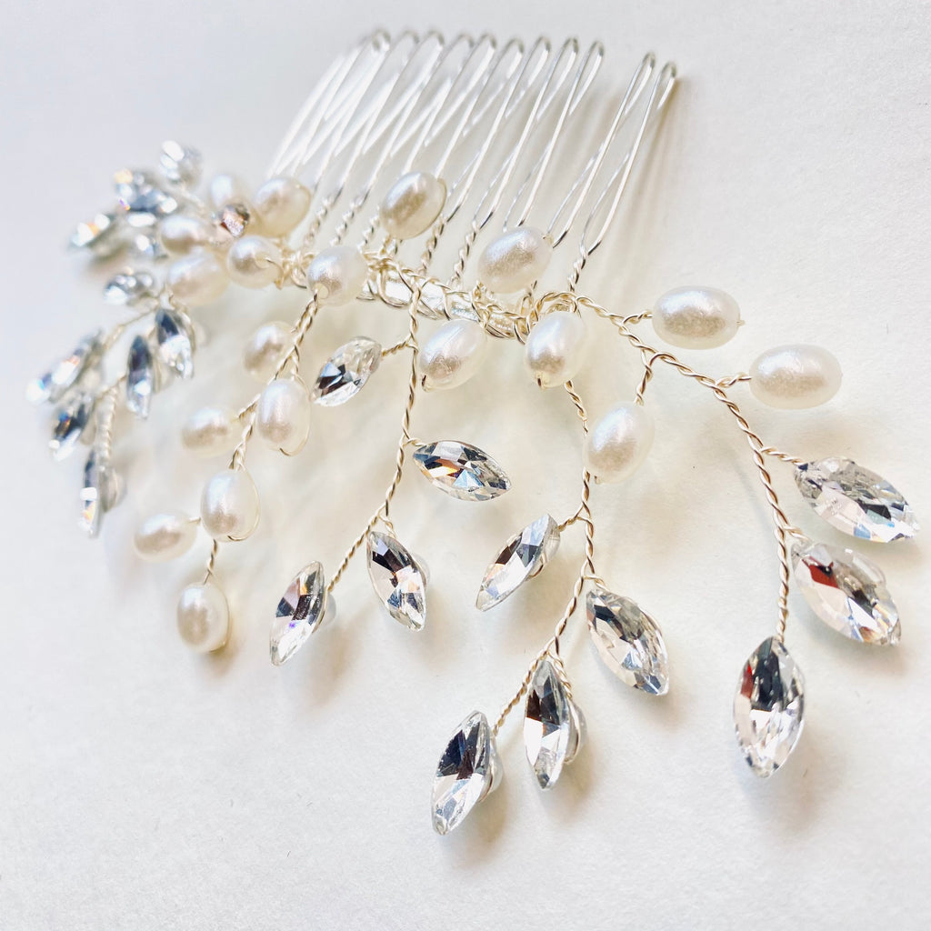 Braut Haarkamm "silver Pearl" mit Perlen & Strass | Handmade Vintage - Bridal LUUV