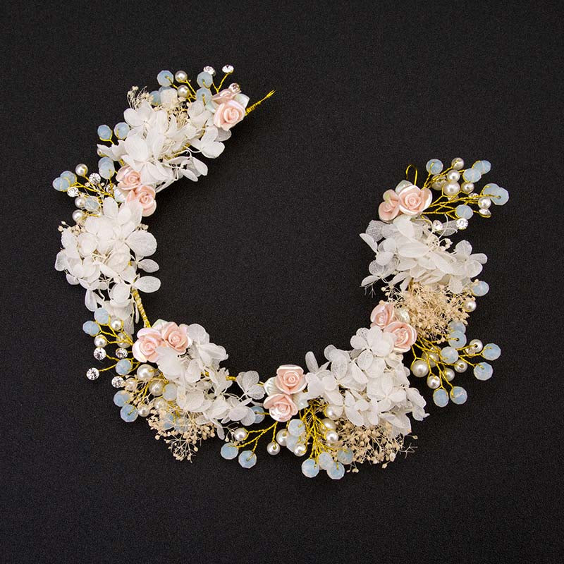 Haarkranz "Rose Vintage" mit getrockneten Blüten und Kristallen | 100% Handmade Vintage Look - Bridal LUUV
